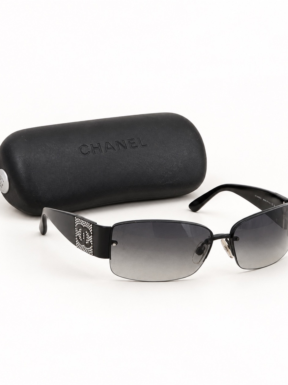 CHANEL 4117-B Rimless Crystal CC Black Gradient Sunglasses With Case